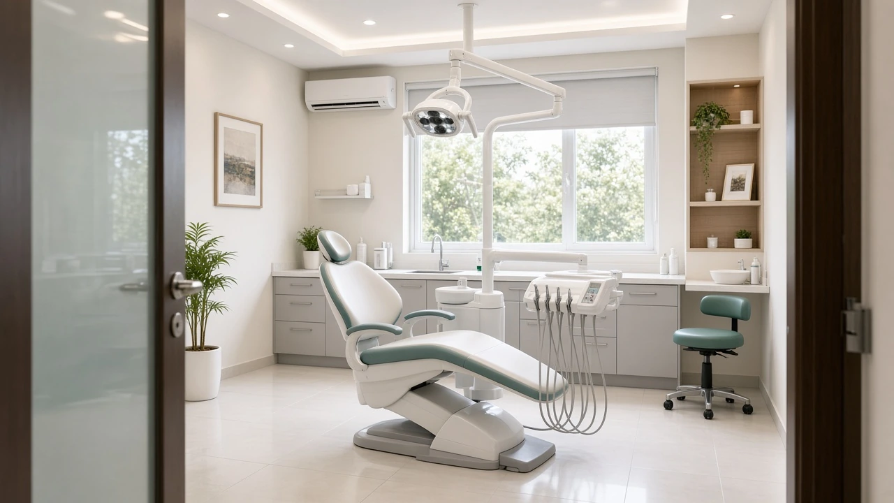 Empty dental treatment room seen from the doorway.