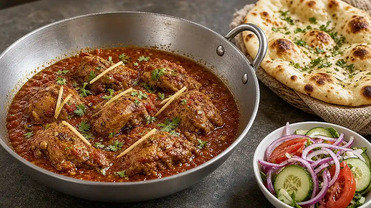 Karahi dish on a restaurant table