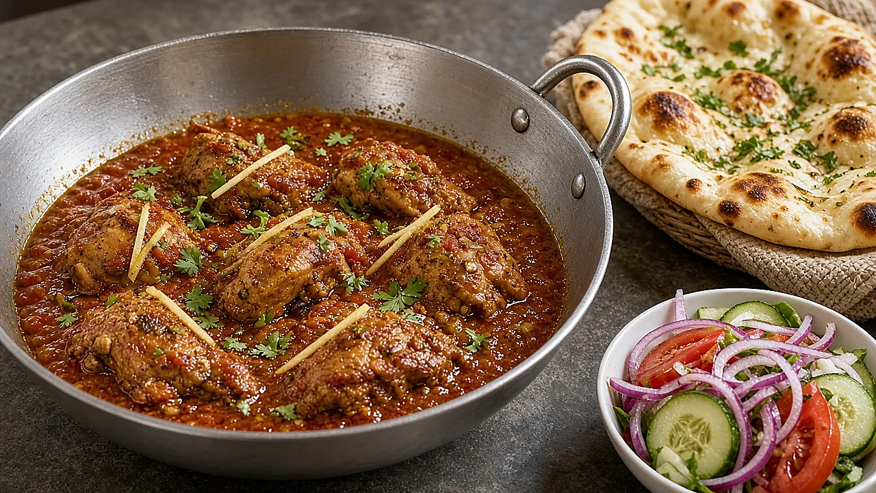 Karahi dish on a restaurant table