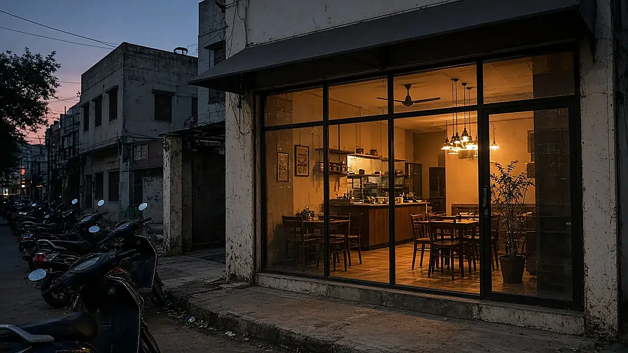 Restaurant storefront at street level