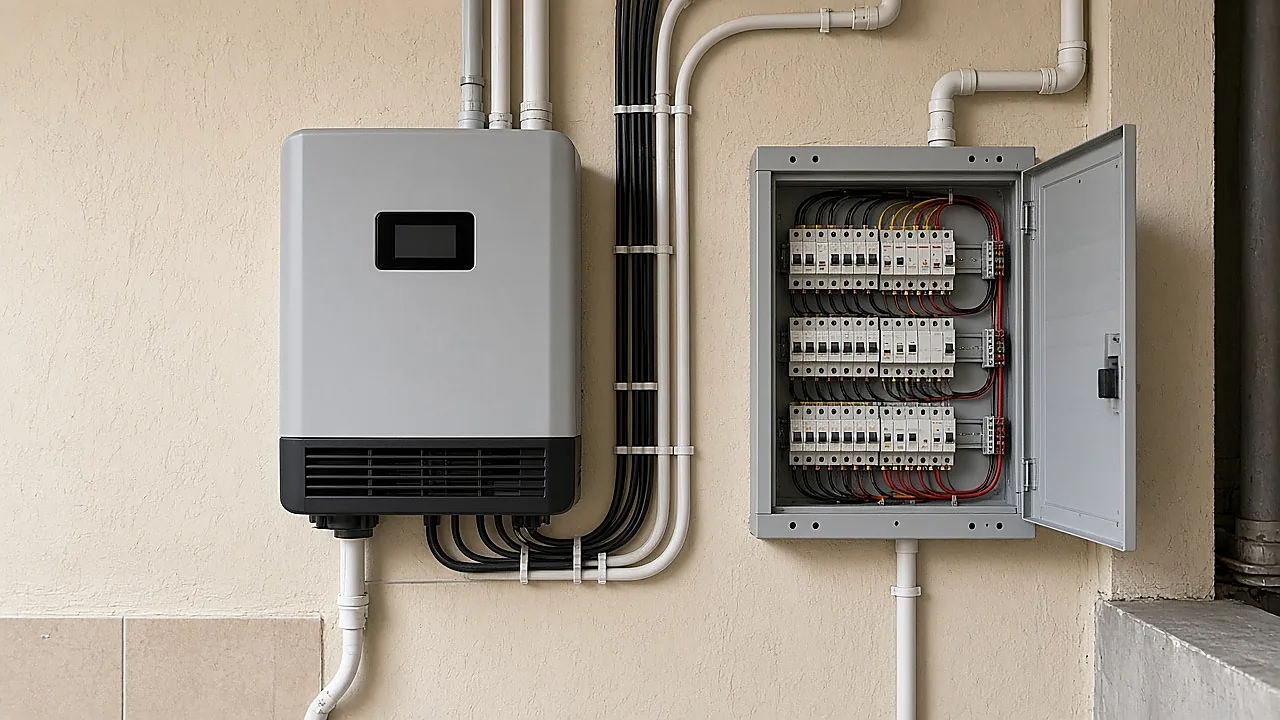 Solar inverter mounted on a wall
