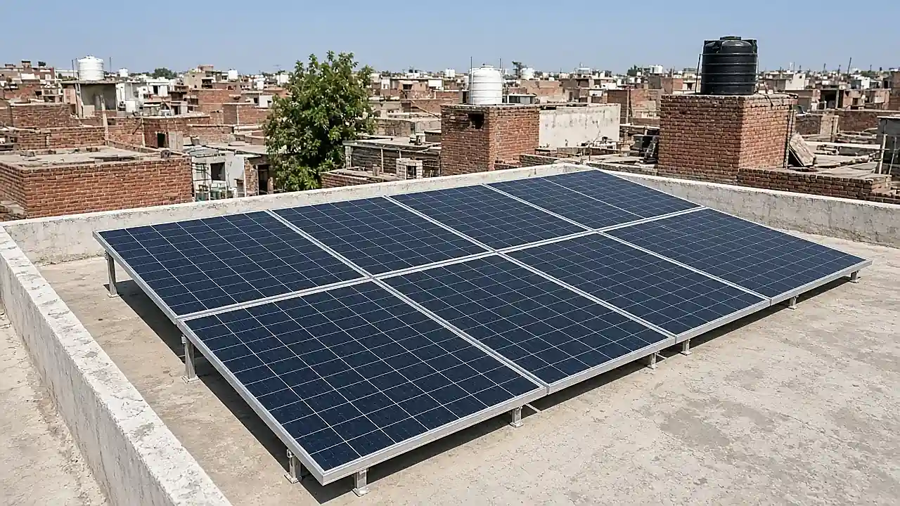 Solar panels on a residential rooftop